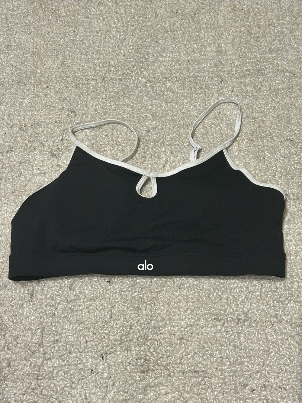 Alo Yoga Black & White Contrast Trim Keyhole Sports Bra Size Large